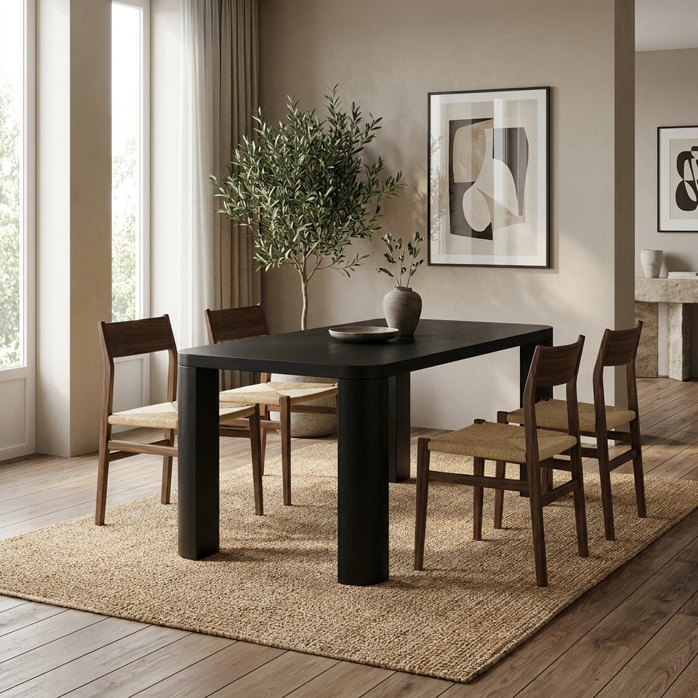 'VENNO 04 Rectangular Dining Table with Thick Legs-Matte Black'