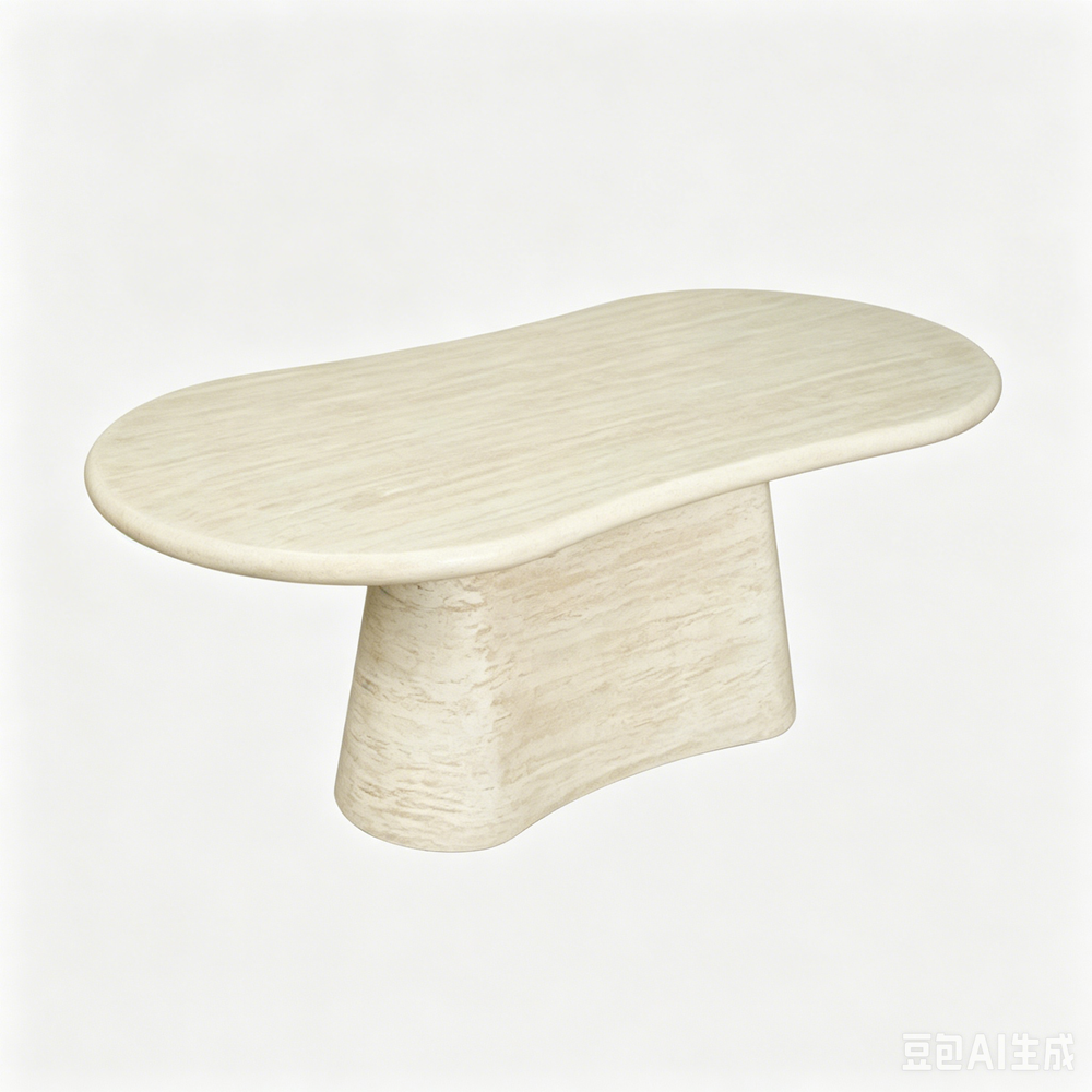 'VENNO 05 Irregular Coffee Table with Travertine-Look Finish-Off-White'