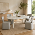 'VENNO 19 Extendable Marble Dining Table with Slim White Legs-Carrara Look'