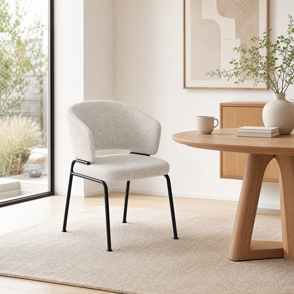 `Saga A5 Light Beige Arm Boucle Chair-Mid-Century Modern`