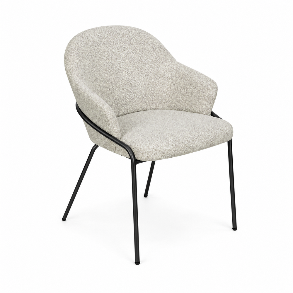 `Saga A2 Light Grey Boucle Dining Chair-Black Metal Legs`