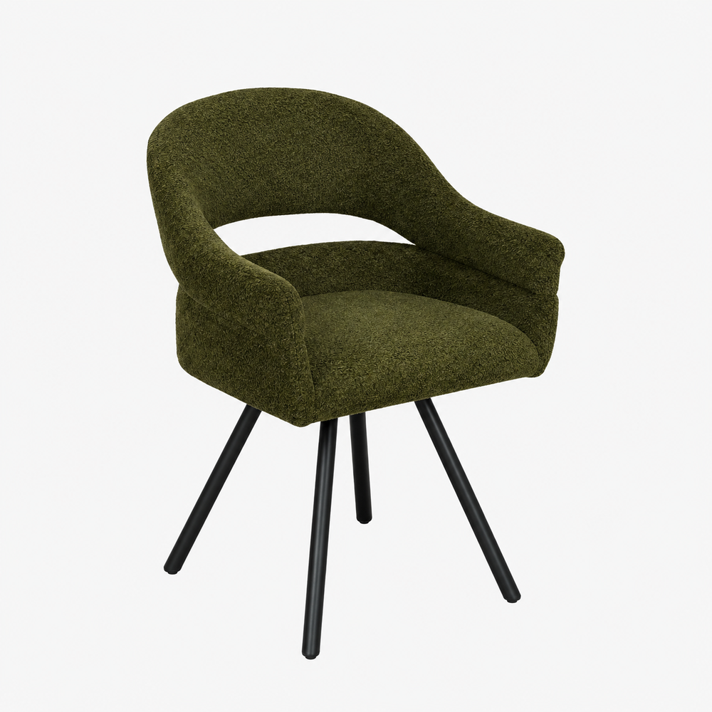 `Saga A3 Olive Green Swivel Boucle Chair-French Style`