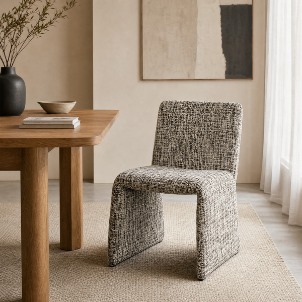 `Lumi C04 Tweed Dining Chair-Sled Base Minimalist`