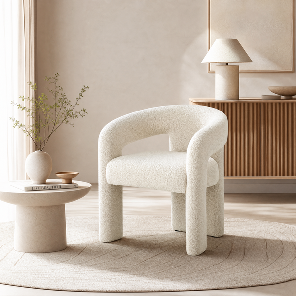 `Lumi C05 White Boucle Lounge Chair-Thick Armrest`