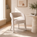 `Lumi C06 Beige Boucle Dining Chair-Curved Armrest`