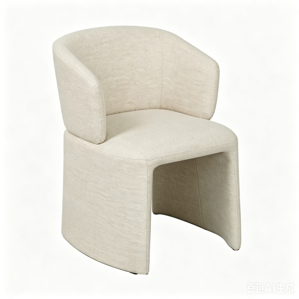 `Lumi 02 Beige Linen Dining Chair | Curved Armrest`