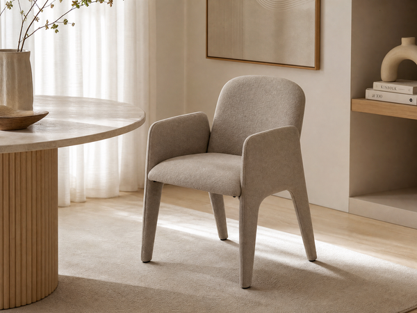 `KOSA 01 Curved Arm Dining Chair-Beige Boucle`