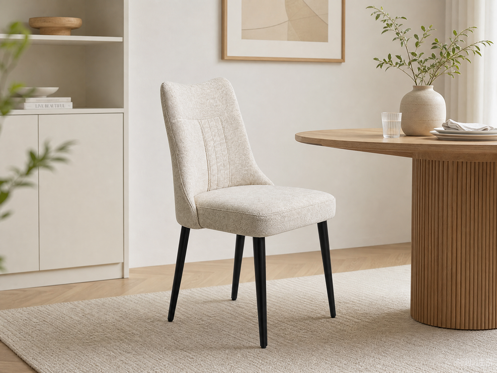 `KOSA 12 Tufted Dining Chair-Cream Fabric Modern Legs`