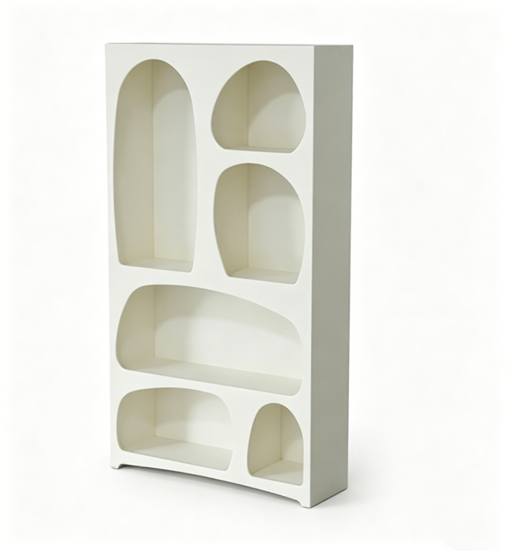 'ARKE 03 Tall Bookcase with Organic Cutout Compartments-Off-White'