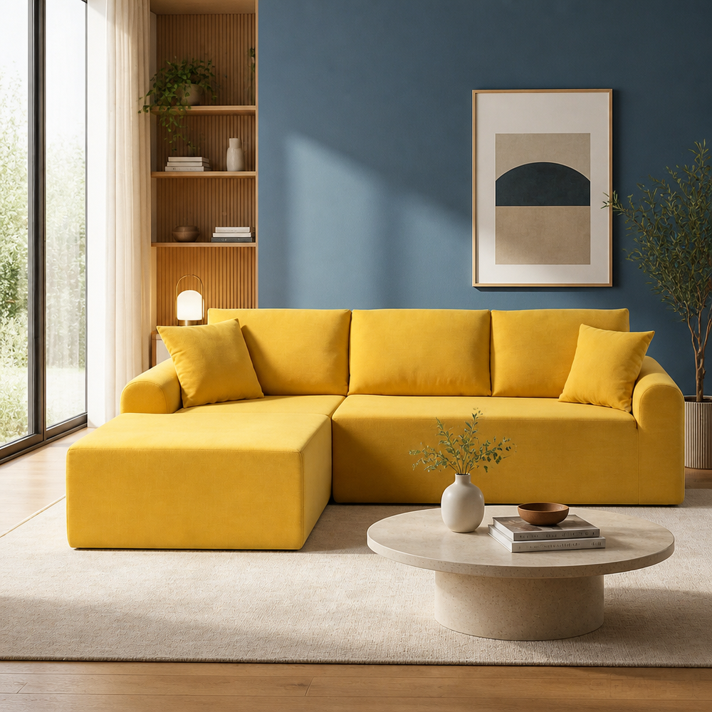 'LINO 06 L-Shaped Sectional Sofa with Chaise-Mustard Yellow'