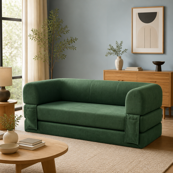 'LINO 01 Convertible Sofa Bed with Side Pockets-Forest Green'