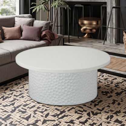 Lumi E Series New 2025 Model White Round Concrete Top Coffee Table